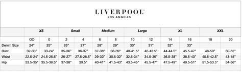 liverpool jeans size chart